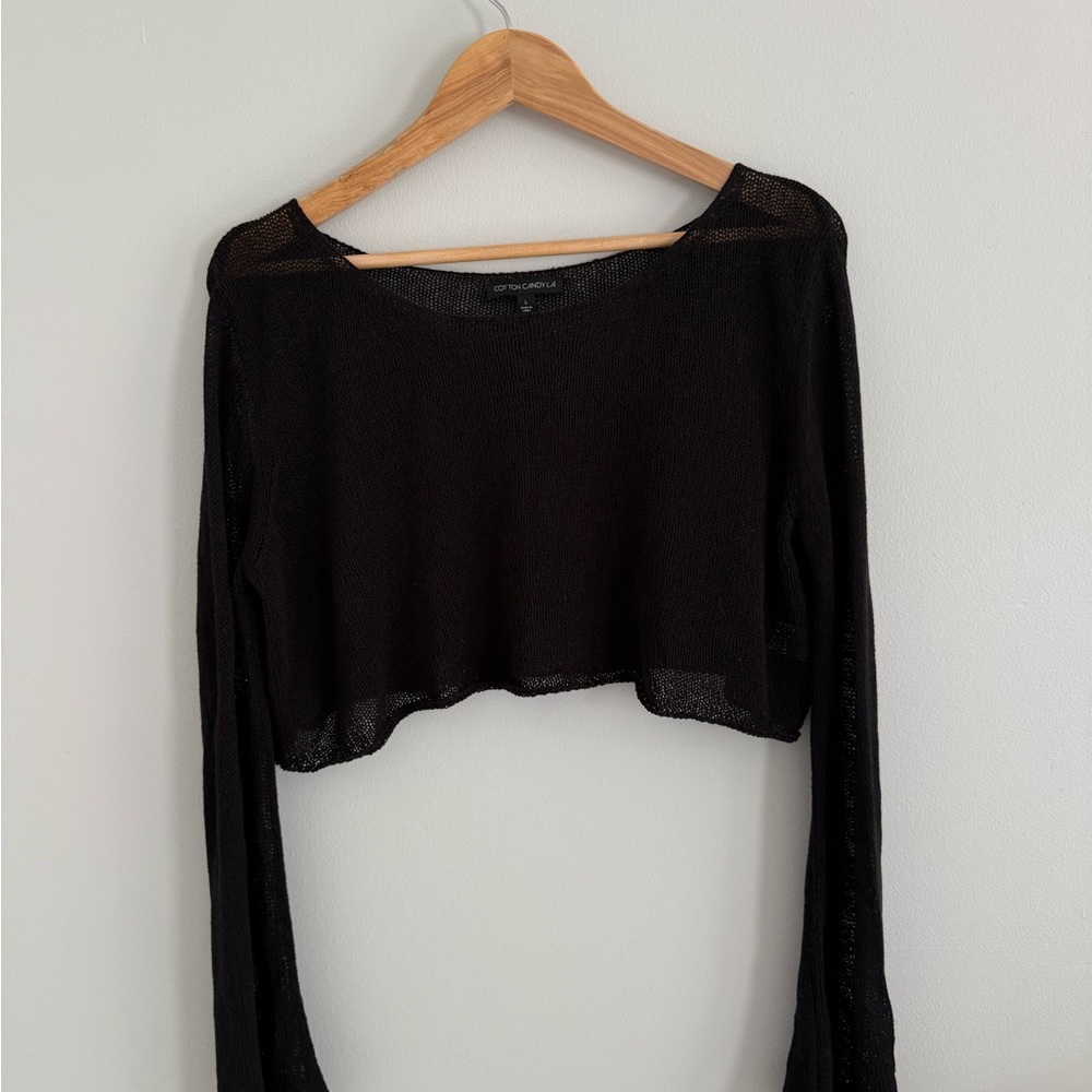 Cotton Candy Black Long Sleeve Crop Blouse